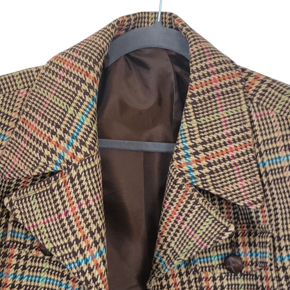 H&M Wool Blend Plaid Pea Coat S Retro 60s Mod Long Jacket Dark Academia - Picture 12 of 16